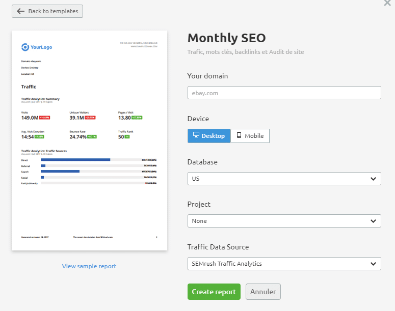 rapport sur semrush